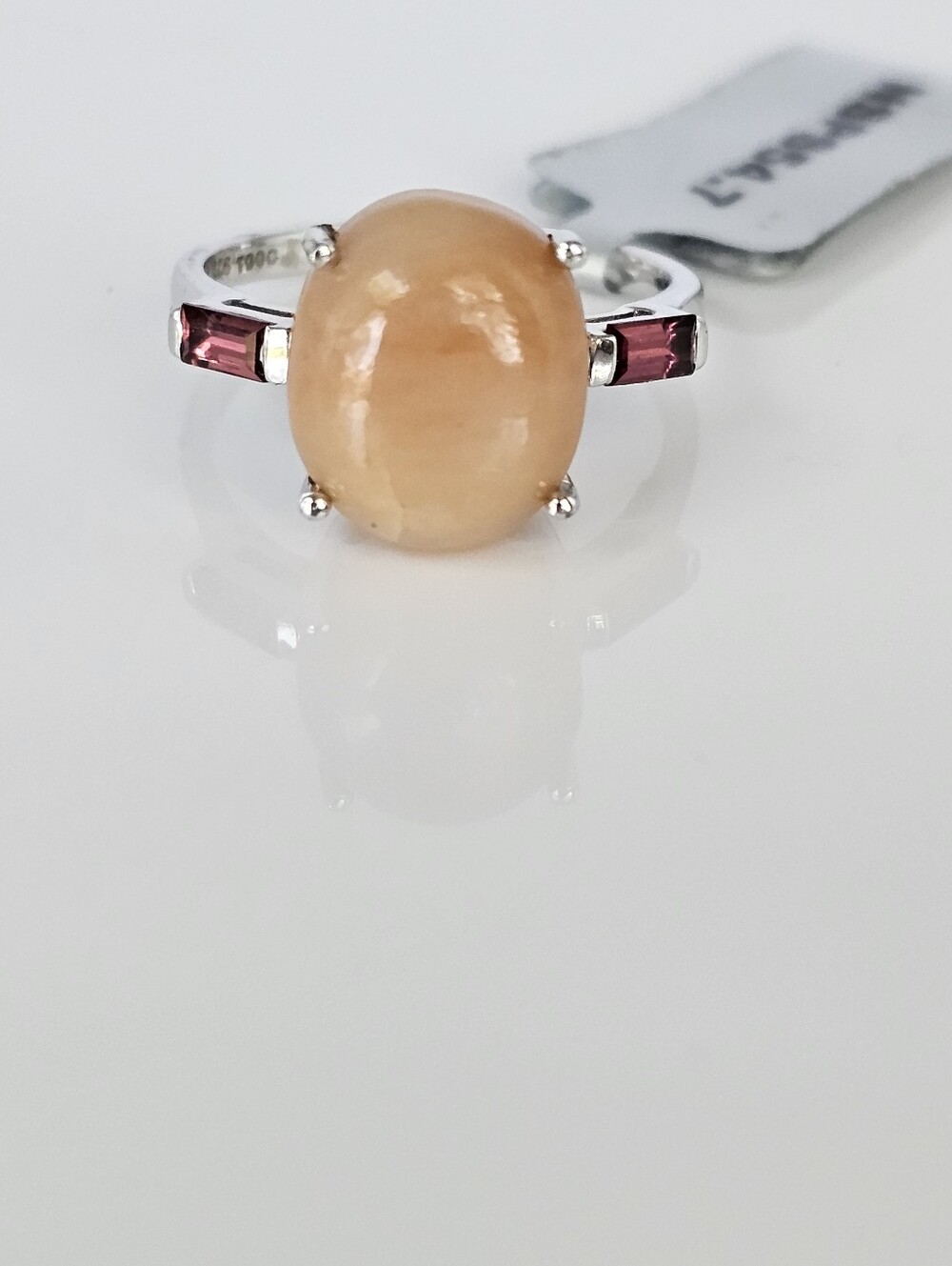Peach Opal & Rhodolite Garnet Accents 💍Solid Sterling Silver. Sz 7!